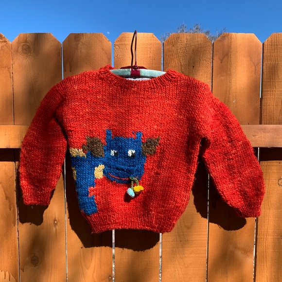 Vintage Kids Cow Sweater Novelty Print Handspun in Uruguay 100% Wool - Picture 7 of 8